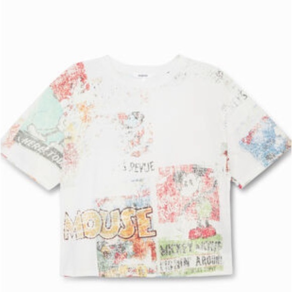 Desigual Mickey Mouse Disney Cropped Knit T-shirt Short Sleeve (12) - Picture 1 of 10